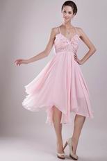 Pink Short Prom Dress With Spaghetti Straps Asymmetrical Skirt