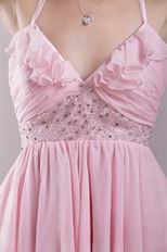 Pink Short Prom Dress With Spaghetti Straps Asymmetrical Skirt