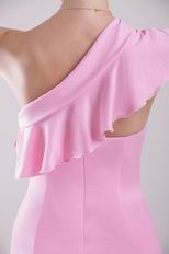 One Shoulder Cute Pink Prom Mini Dress With Ruffles Design