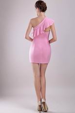 One Shoulder Cute Pink Prom Mini Dress With Ruffles Design
