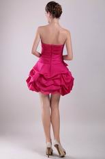 Deep Pink Taffeta Short Prom Dress With Hand Made Flower