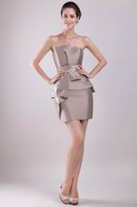 Strapless Grey Mini-length Skirt Short Prom Dress With Bowknot