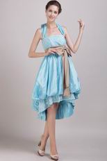 Halter Bowknot Strap High-low Aqua Blue Short Prom Dress