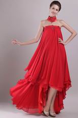 Red Strapless High-low Red Chiffon Embroidery Maternity Prom Dress