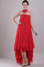 Red Strapless High-low Red Chiffon Embroidery Maternity Prom Dress