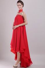 Red Strapless High-low Red Chiffon Embroidery Maternity Prom Dress