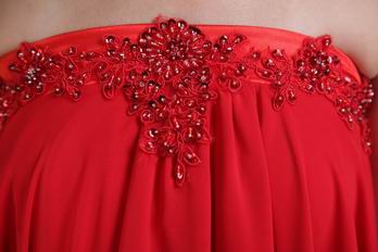 Red Strapless High-low Red Chiffon Embroidery Maternity Prom Dress