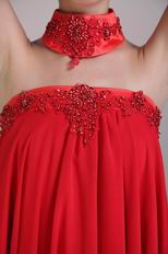 Red Strapless High-low Red Chiffon Embroidery Maternity Prom Dress
