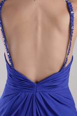 Spaghetti Straps Backless Royal Blue Chiffon Mini-length Prom Dress