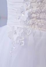 Lovely Ruched Bodice With Beaded Applique White Party Dress