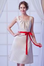 Square Ruched Bodice With Bow Champagne Short Prom Dress