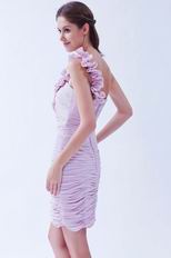 Sexy One Shoulder Rosette Strap Lilac Ruched Short Prom Dress