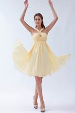 Elegant Straps Ruched Bodice A-line Skirt Yellow Short Prom Dress