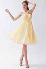 Elegant Straps Ruched Bodice A-line Skirt Yellow Short Prom Dress