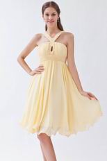 Elegant Straps Ruched Bodice A-line Skirt Yellow Short Prom Dress