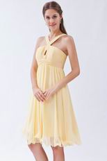 Elegant Straps Ruched Bodice A-line Skirt Yellow Short Prom Dress