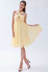 Elegant Straps Ruched Bodice A-line Skirt Yellow Short Prom Dress