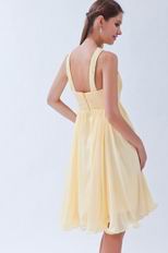 Elegant Straps Ruched Bodice A-line Skirt Yellow Short Prom Dress