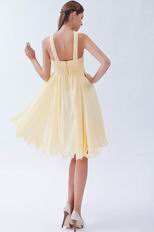 Elegant Straps Ruched Bodice A-line Skirt Yellow Short Prom Dress