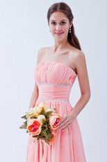 Strapless Ruched Bodice Draped Asymmetrical Pink Party Dress