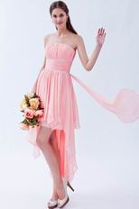 Strapless Ruched Bodice Draped Asymmetrical Pink Party Dress