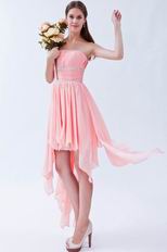 Strapless Ruched Bodice Draped Asymmetrical Pink Party Dress