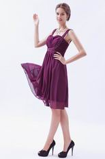 Pretty Straps Ruched Skirt Mini Plum Prom Dress For Girl