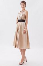 Modest One Shoulder Tea Length Short Prom Dress With Black Belt