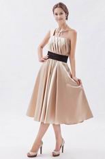 Modest One Shoulder Tea Length Short Prom Dress With Black Belt