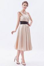 Modest One Shoulder Tea Length Short Prom Dress With Black Belt