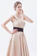 Modest One Shoulder Tea Length Short Prom Dress With Black Belt