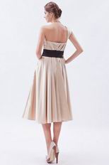 Modest One Shoulder Tea Length Short Prom Dress With Black Belt