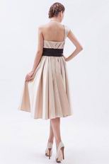 Modest One Shoulder Tea Length Short Prom Dress With Black Belt