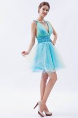 Colorful V-Neck Light Blue Custom Make Short Prom Dress