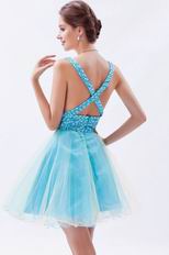 Colorful V-Neck Light Blue Custom Make Short Prom Dress