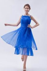 Sexy Straps Tea Length Layers Skirt Azure Short Prom Dress