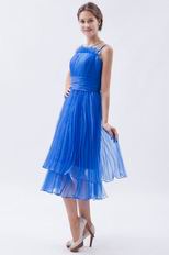 Sexy Straps Tea Length Layers Skirt Azure Short Prom Dress