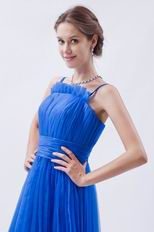 Sexy Straps Tea Length Layers Skirt Azure Short Prom Dress