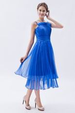 Sexy Straps Tea Length Layers Skirt Azure Short Prom Dress