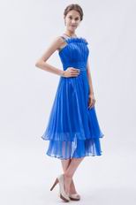 Sexy Straps Tea Length Layers Skirt Azure Short Prom Dress