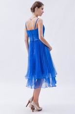 Sexy Straps Tea Length Layers Skirt Azure Short Prom Dress