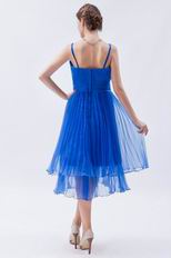 Sexy Straps Tea Length Layers Skirt Azure Short Prom Dress