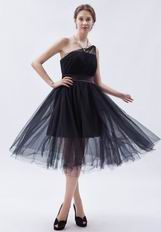 Cheap One Shoulder Puffy Ball Gown Prom Black Short Dress