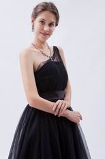 Cheap One Shoulder Puffy Ball Gown Prom Black Short Dress