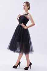 Cheap One Shoulder Puffy Ball Gown Prom Black Short Dress