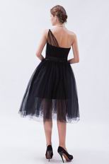 Cheap One Shoulder Puffy Ball Gown Prom Black Short Dress