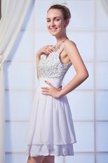 Sexy Straps Beading Knee Length Skirt Light Lavender Prom Dress