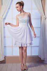 Sexy Straps Beading Knee Length Skirt Light Lavender Prom Dress