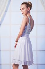 Sexy Straps Beading Knee Length Skirt Light Lavender Prom Dress