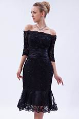 Portrait 1/2 Sleeves Sexy Mermaid Skirt Short Black Prom Lace Dress